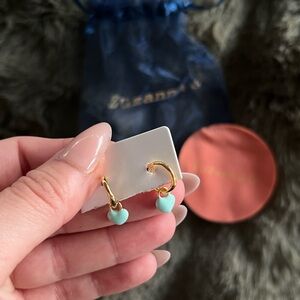 Gold Hoop Earrings with Turquoise Heart Charms